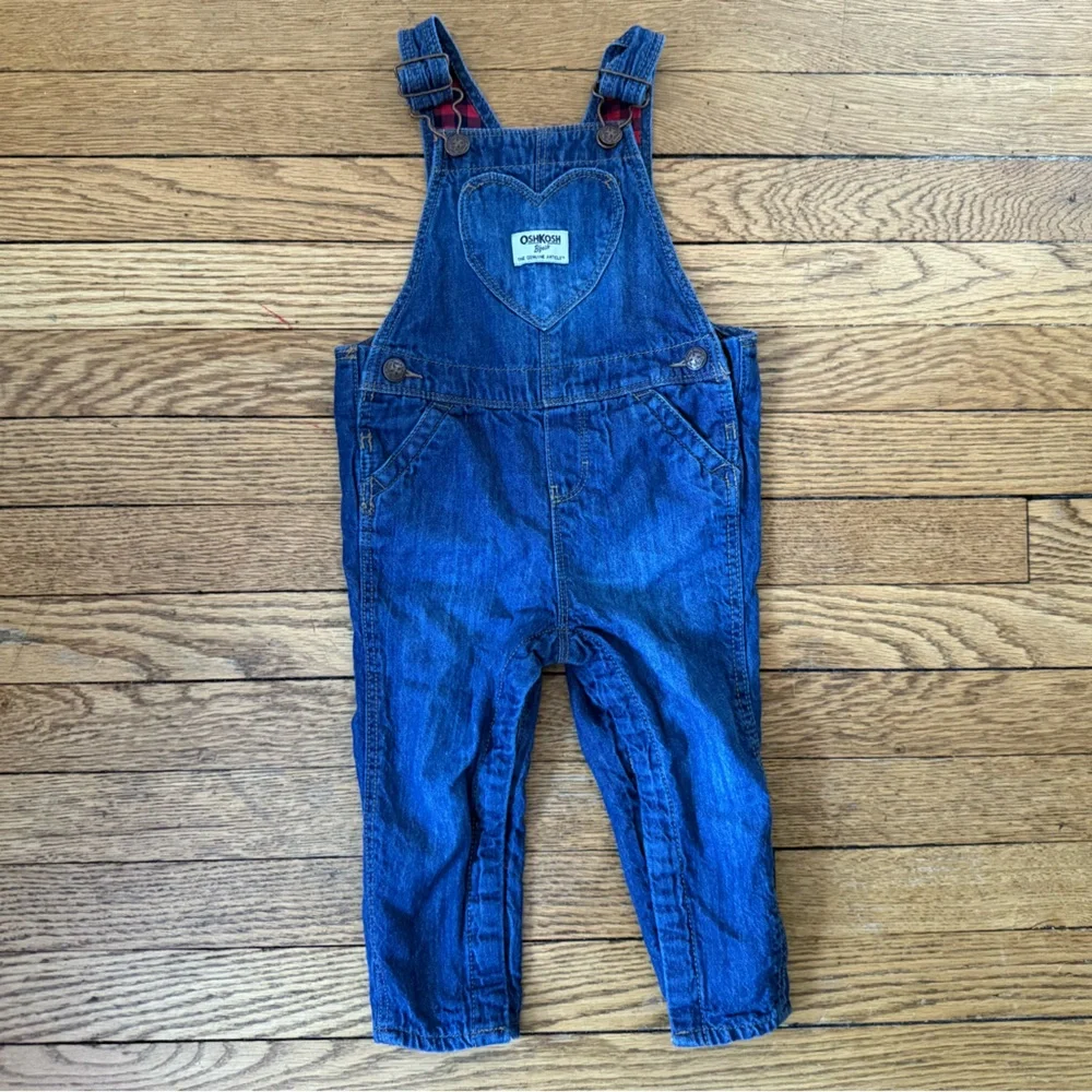 OshKosh B'gosh Plaid Lined Denim Overalls - Size 18 Months